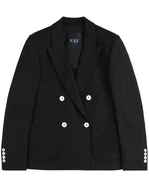 Fay Double-Breasted Peaked-Lapels Blazer - Black