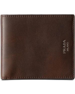 Prada Antiqued Leather Wallet - Brown