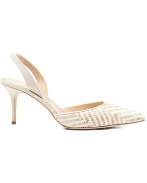 Manolo Blahnik Carolyne Woven-Raffia Slingback Pumps - White