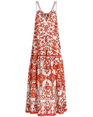 Dolce & Gabbana Majolica-Print Habotai Long Dress - White