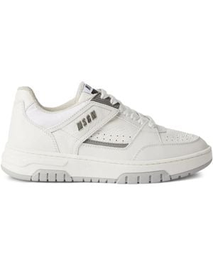 MSGM Logo-Debossed Leather Trainers - White