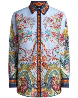 Etro Paisley-Print Button-Down Cotton Shirt - White