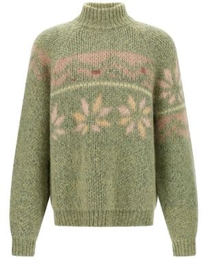 Magliano Intarsia-Pattern Mock-Neck Sweater - Green