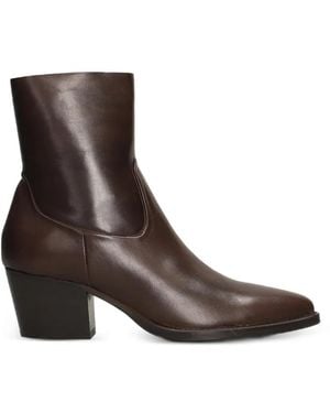 Julie Dee Pointed-Toe Leather Ankle Boots - Brown