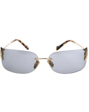 Miu Miu Logo-Plaque Geometric-Frame Sunglasses - Metallic
