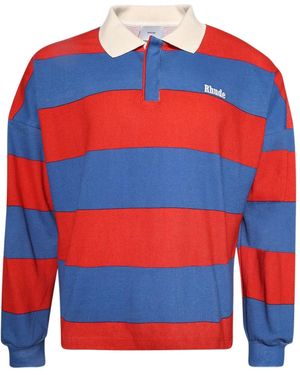 Rhude Striped-Pattern Pique Polo Shirt - Orange