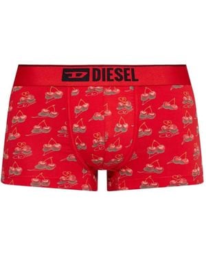 DIESEL Bóxer Con Cerezas Estampadas Y Logo En La Cinturilla - Rojo