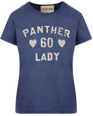 Valentino Garavani Lettering-Print Cotton T-Shirt - Blue