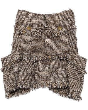 Sacai Fringed Tweed Skirt - Brown