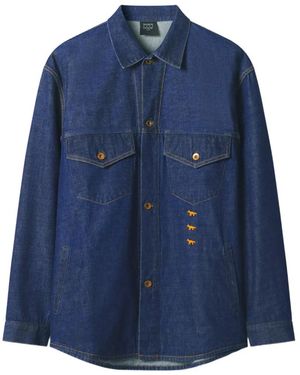 Maison Kitsuné Logo-Embroidered Denim Shirt - Blue