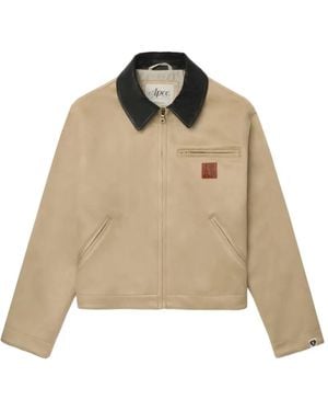 A Bathing Ape Collared Logo-Patch Jacket - Natural