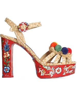 Dolce & Gabbana Sandales Plates-Formes En Raphia À Broderie - Pink