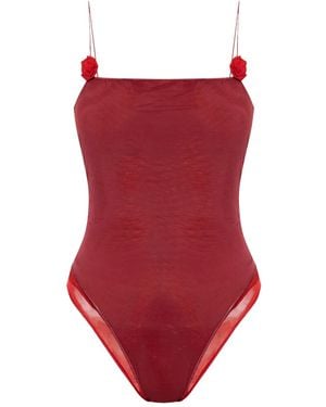 Oséree Lumière Rose Appliquè Swimsuit - Red