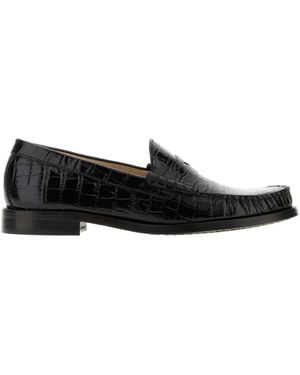 Stuart Weitzman Lottie Crocodile-Embossed Loafers - Black
