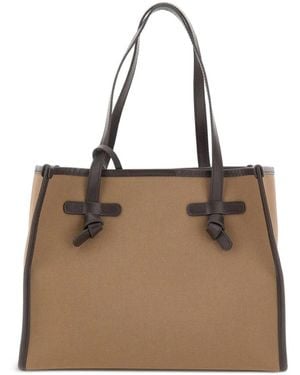 MARCELLA CLUB Medium Marcella Leather-Trim Canvas Shoulder Bag - Natural