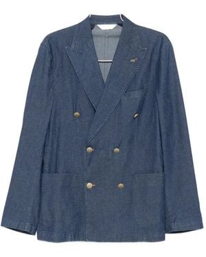 Paoloni Double-Breasted Peak-Lapels Blazer - Blue