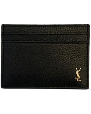 Saint Laurent Logo-Plaque Leather Card Holder - Black