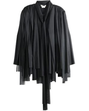Comme des Garçons Pleated Tulle Draped-Effect Tunic - Black