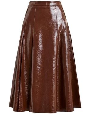 Essentiel Antwerp Jib Plated A-Line Midi Skirt - Brown