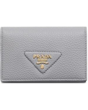 Prada Triangle-Logo Leather Cardholder - Grey