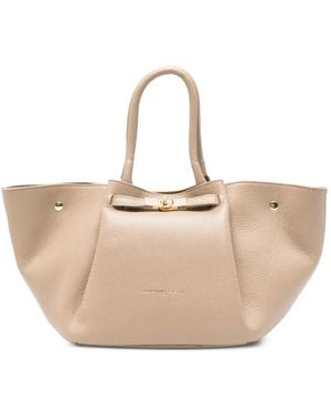 ADRIANNA FERETTI Twist-Lock Pebbled Tote Bag - Natural