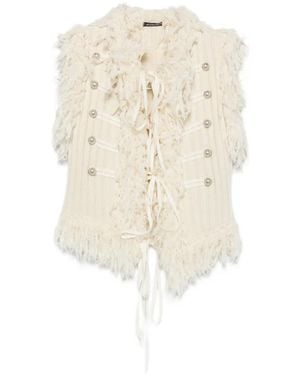 Ann Demeulemeester Fringed Military-Style Gilet - White