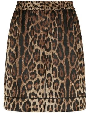 Dolce & Gabbana Leopard Print Silk Shorts - Brown