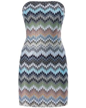Missoni Chevron Strapless Mini Dress - Blue