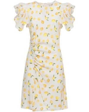 Mar De Margaritas Karin Lemon-Print Ruched Mini Dress - Metallic