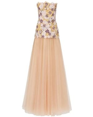 Costarellos Thia Floral-Embroidered Strapless Maxi Dress - White
