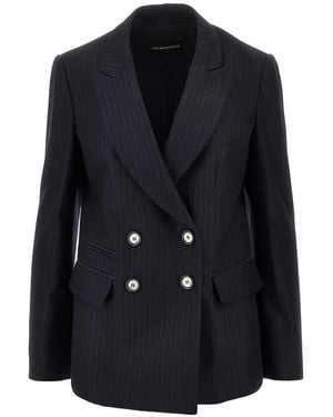 Emporio Armani Pinstripe Double-Breasted Blazer - Blue