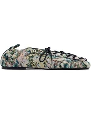 Ganni Tapestry-Effect Eyelet-Detail Lace-Up Ballerina - White
