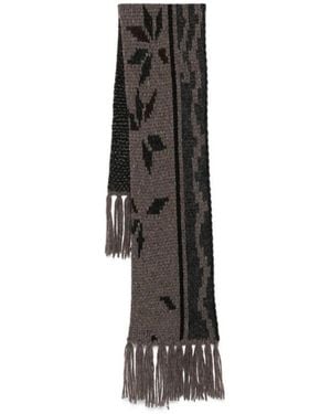 Magliano Floral-Pattern Fringed Scarf - Black