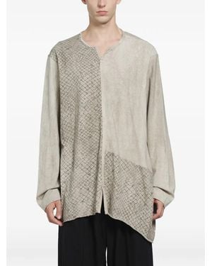 Ziggy Chen Screen-Print V-Neck Long-Sleeve T-Shirt - Natural