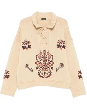 Etro Lace-Up Embroidered Sweater - Natural