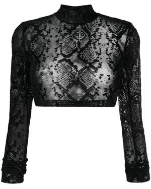 Philipp Plein Geometric-Print Cropped Top - Black