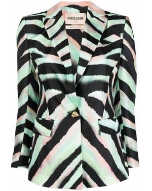 Roberto Cavalli Zebra-Print Silk Blazer - Green