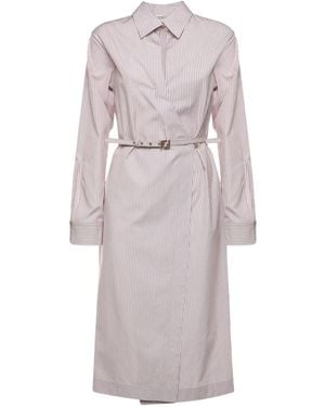 Fendi Striped Belted Midi Dress - Grey