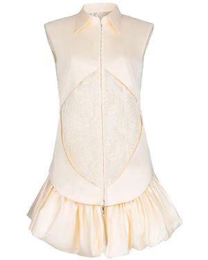 Gaby Charbachy Lace-Panelled Bubble-Skirt Mini Dress - White