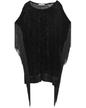 Twinset Fringe-Trim Jacquard-Knit Sweater - Noir