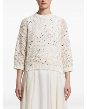 Peserico Sequin-embellished Open-knit Jumper - White