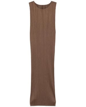 Pleats Please Issey Miyake Pleated Midi Dress - Brown