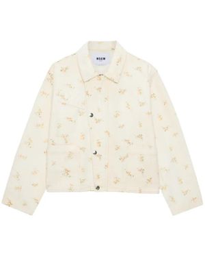 MSGM Floral Denim Jacket - White