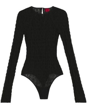 HUGO Lace Long-Sleeve Bodysuit - Black
