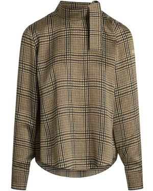 Patou Plaid-Pattern Scarf-Detail Blouse - Green