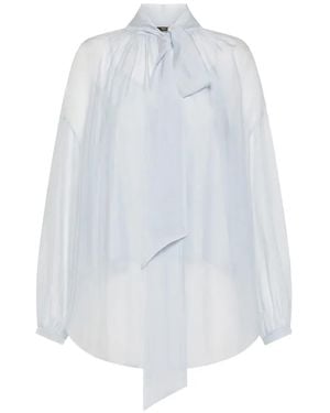 Seventy Pussy-Bow Semi-Sheer Blouse - White