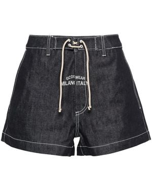 Gcds Embroidered-Logo Denim Shorts - Black
