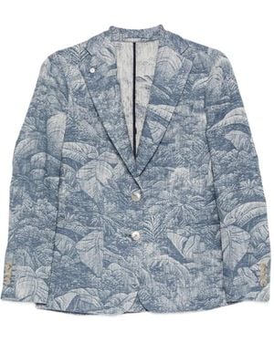 L.B.M. 1911 Floral-Jacquard Single-Breasted Blazer - Blue