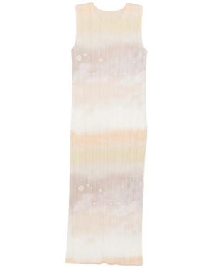 Pleats Please Issey Miyake Pleated Abstract-Print Midi Dress - White