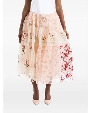 Simone Rocha Jupe Mi-Longue À Fleurs Brodées Effet Patchwork - Pink